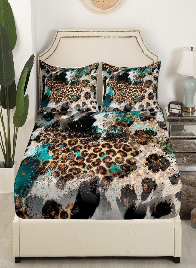 Homewish Leopard Print Kids Sheet Queen Size,Boys Girls Adults Bedroom Decor,Black White Cow Fur Texture Bedding Set,Abstract Animals Skin Rustic Farmhouse Bed Sheet Set 4pcs(Fitted + Flat + 2 Pillowcases) - Image 3